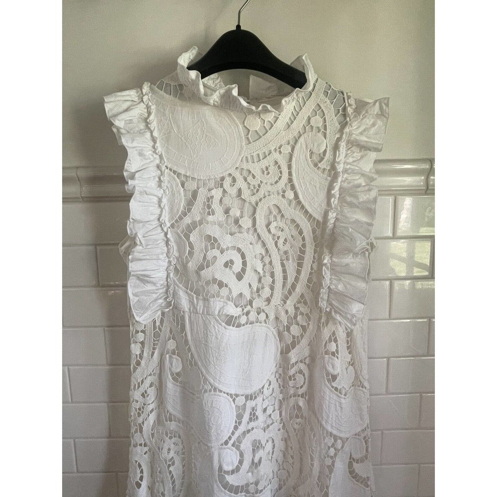 See by Chloe White Ruffle Smocked Lace Dress Paisley Ruffle US size 8 EU size 44 - Picture 7 of 11
